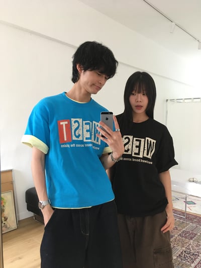West 夏季涼感色調 印刷造型 短版 短袖 上衣 - 4C11