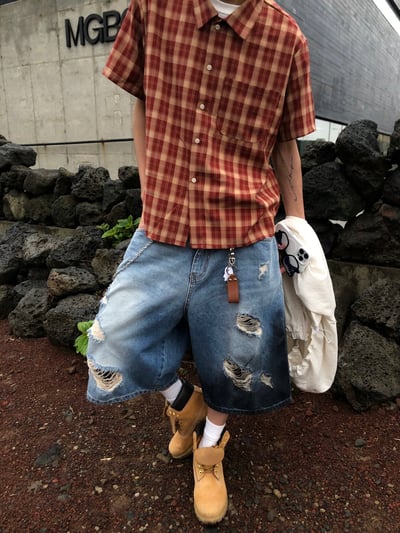 786 破壞水洗 復古渲染 百慕達 牛仔短褲 - 1C9