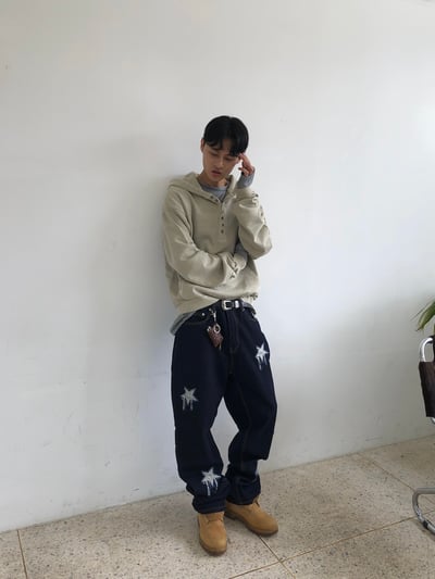 復古街頭 重磅 復古水洗 亨利領 帽T - 3C5