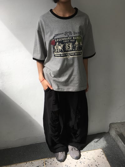 街頭鬆弛感 刷破設計 寬鬆 弧形棉褲  - 2C12