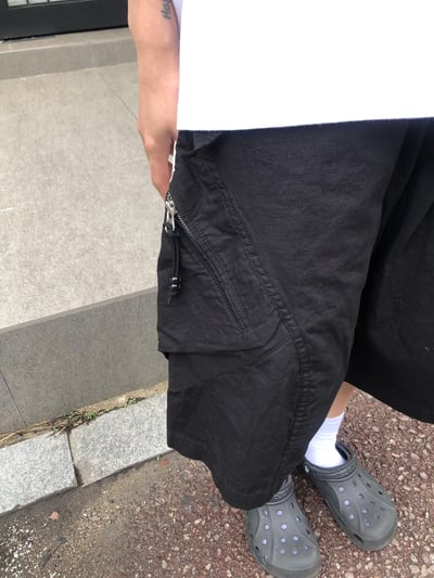 復古街頭 類尼龍 夏季清爽 斜口袋 工裝短褲 - 3C17