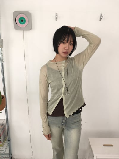 斜線鈕扣 不規則收邊 小罩衫 上衣 - 4C9
