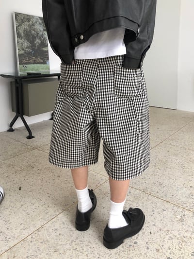 歐美街頭 經典格紋 百慕達 工裝 棉短褲 - 2C6