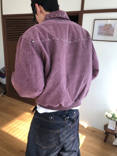 (6oz)倫敦時尚 復古水洗 卯釘 短版 羽絨外套 - 2C19