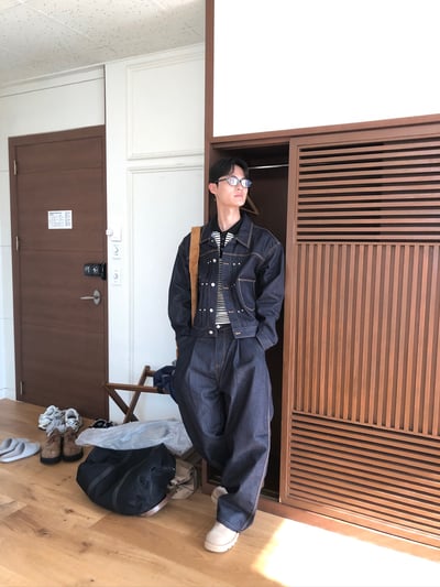 秋冬首選 單層褶皺 配色縫線 俐落 原牛寬褲 (set-up) - 2C6