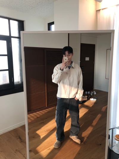 雙膝抓皺 線條結構 直筒寬版 工裝褲 - 2C18