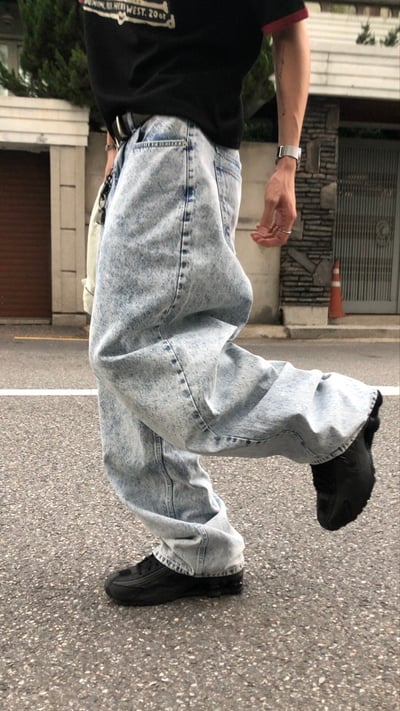 冰原破痕 渲染 雙層口袋 牛仔寬褲 - 1C15
