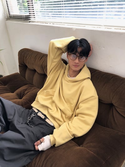 霧感 半月高領 短版 帽T - 3C12