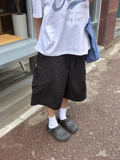 復古街頭 類尼龍 夏季清爽 斜口袋 工裝短褲 - 3C2