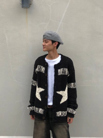 (黑色現貨)USA Star 厚針織 開襟外套 - 2C6