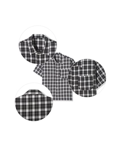 倫敦街頭 親膚涼感 短版 格紋 短袖襯衫 - 4C11