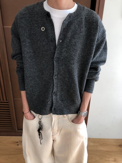 秋冬極簡風 精緻鈕扣 短版針織 羊毛開襟衫 - 3C1