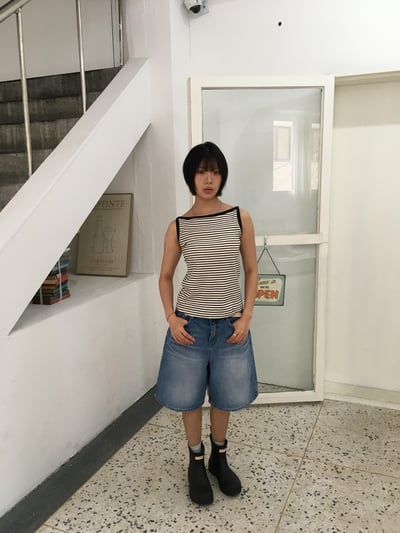 韓女基本款 大口袋 牛仔 6分短褲 - 2C19
