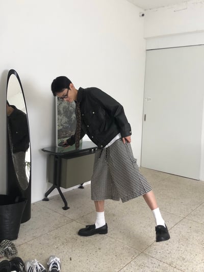 歐美街頭 經典格紋 百慕達 工裝 棉短褲 - 2C14