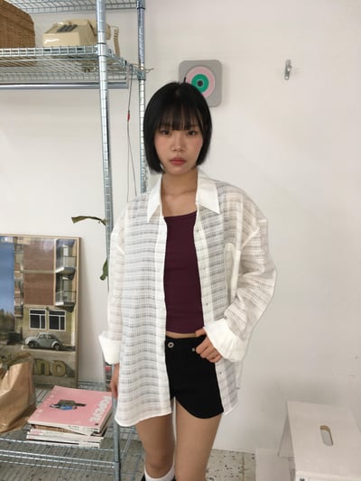 街頭慵懶風 透視薄款 涼感 格紋 長袖襯衫 - 4C9