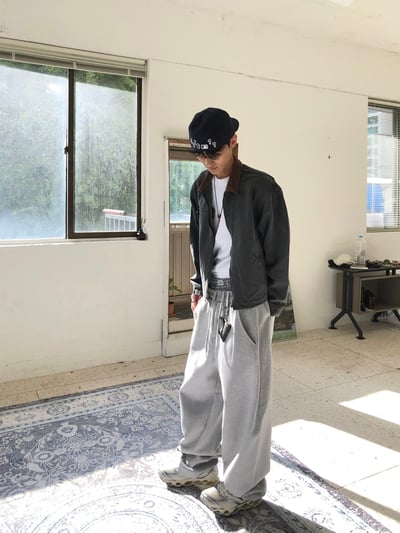 歐洲街頭潮流 格紋層疊 寬版 休閒 落地褲 - 2C13