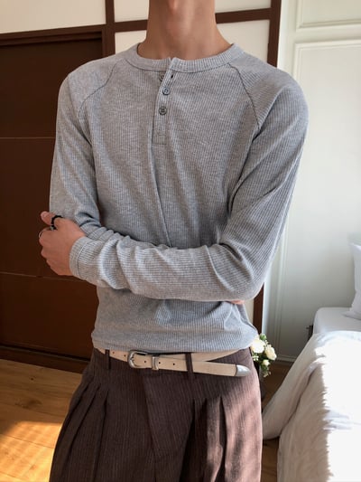 極簡主義 亨利領 素色 修身版型 長袖 - 4C1