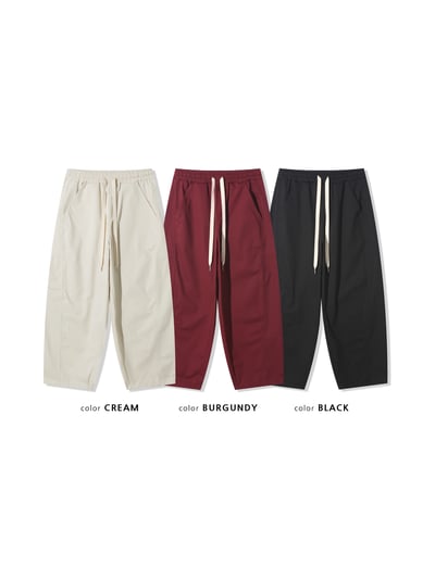 幹練率性 高檔蓬感木 寬版 鬆緊帶 工裝褲 - 3C16