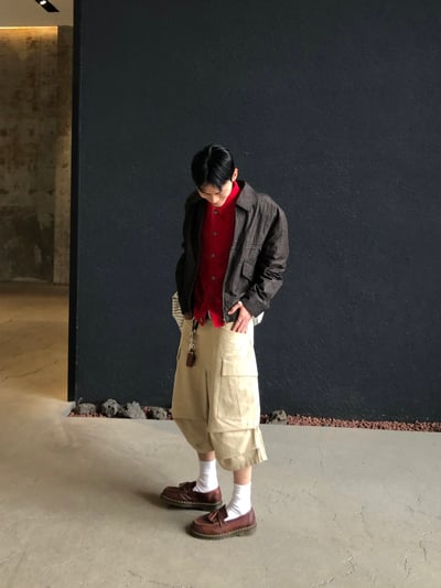 現代首爾 立體抓皺 斜線工裝 7分 短褲 - 2C5