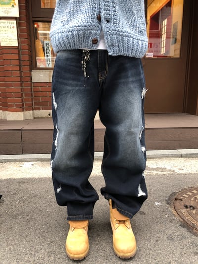 微妙復古 漸層水洗 破壞 牛仔 寬褲 - 2C3