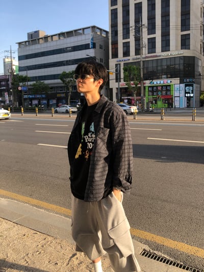 街頭慵懶風 透視薄款 涼感 格紋 長袖襯衫 - 4C8