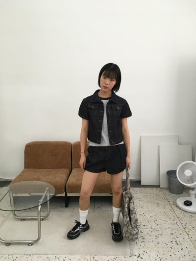 夏季涼感 韓系休閒感 牛仔 抓皺 短褲 (set-up) - 1C6