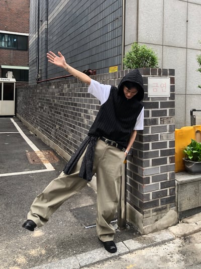 ASH 街頭休閒 特殊曲線 長版 寬褲 - 2C7