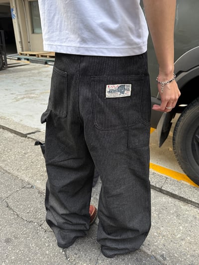 歐美街頭指標 高級補丁 工裝 牛仔條文寬褲 - 1C11