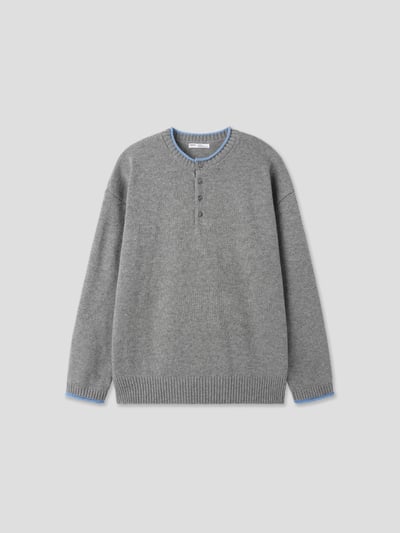 層疊配色 亨利領 寬鬆 毛衣 - 4C18