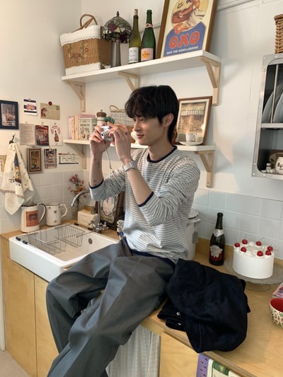 韓國新潮流 雙件式 層疊配色 橫條紋 薄長袖 - 3C8