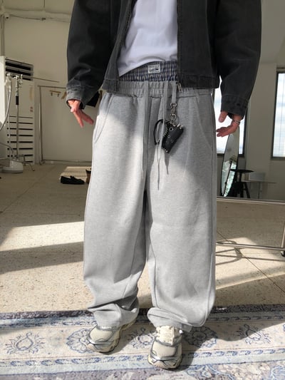 歐洲街頭潮流 格紋層疊 寬版 休閒 落地褲 - 2C11