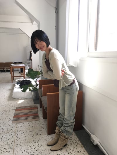 斜線鈕扣 不規則收邊 小罩衫 上衣 - 4C24