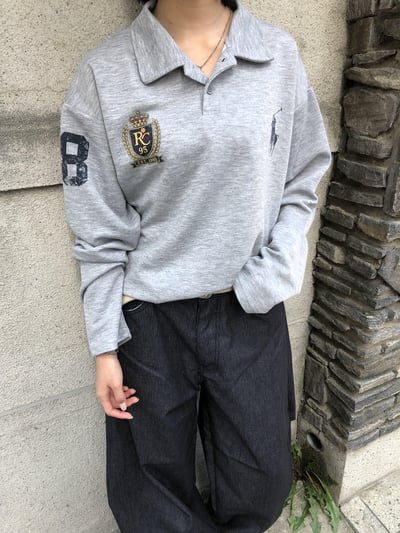 韓系運動風 街頭印刷 微短版 POLO 長袖 - 3C12