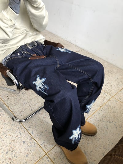 仰望星空 高級刺繡 直筒 微寬版 牛仔褲 - 1C7