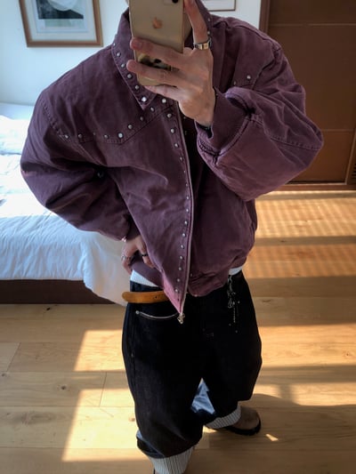 (6oz)倫敦時尚 復古水洗 卯釘 短版 羽絨外套 - 2C9