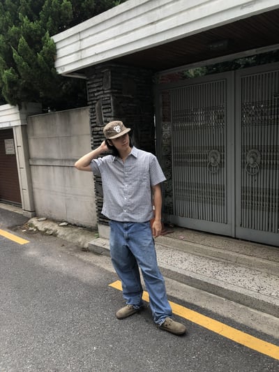 韓系經典 格紋造型 短版 短袖 襯衫 - 3C10