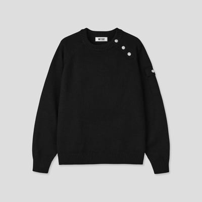 領口斜線 鈕扣 微短版 工裝 針織衫 - 3C22