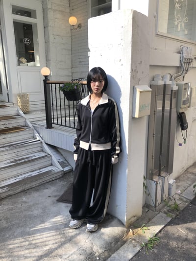 印地安格紋 文藝感 運動配色套裝 寬版 長褲 - 3C4