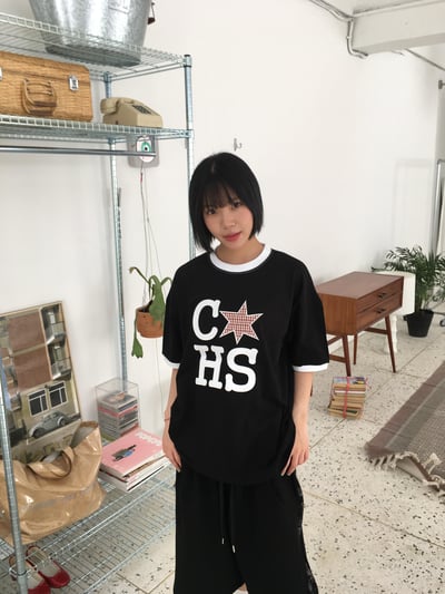 CHS 六芒星 刺繡 配色 微短版 短袖 - 3C18