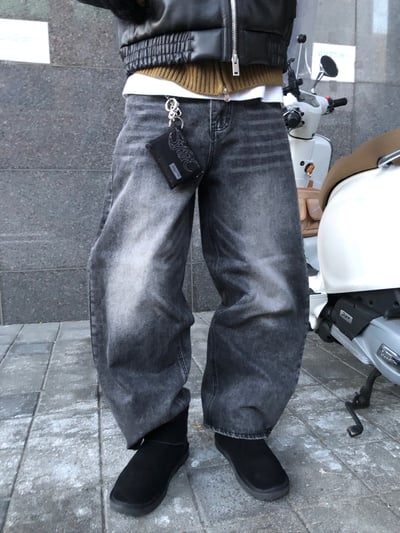 韓系休閒 漸層水洗 寬版 牛仔褲 - 3C2