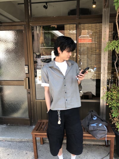 酷夏薄款 街頭高質感 細格紋 短版 短袖襯衫 - 2C11