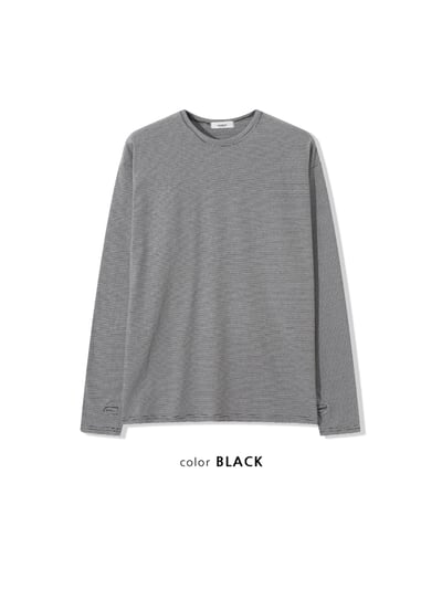 高質感 休閒風 細條紋 層疊穿搭 指套 長袖 - 4C23