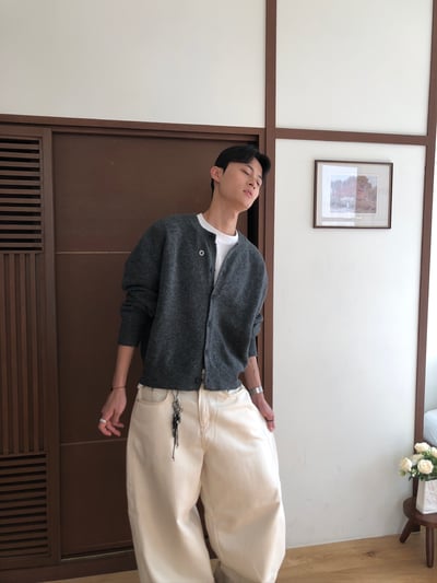 秋冬極簡風 精緻鈕扣 短版針織 羊毛開襟衫 - 3C18