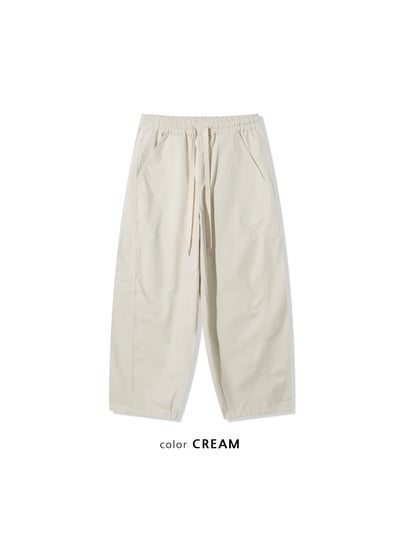 幹練率性 高檔蓬感木 寬版 鬆緊帶 工裝褲 - 3C21