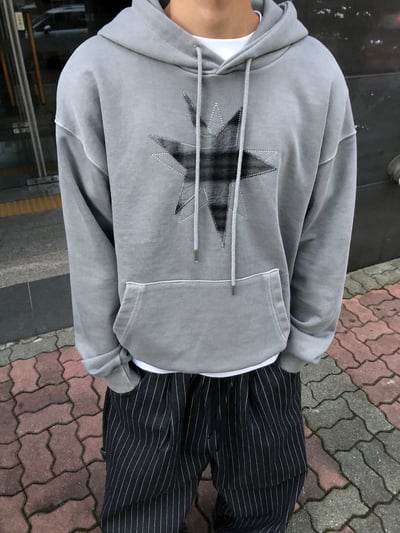 不規則星形 高質感刺繡 水洗帽T 長袖 - 3C14