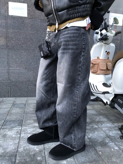 韓系休閒 漸層水洗 寬版 牛仔褲 - 3C14