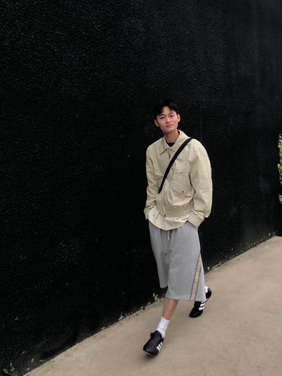 印地安圖紋 刺繡斜線 寬版 7分 棉短褲 - 3C10