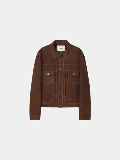 歐美經典款 美拉德 麂皮 微短版 皮夾克 - 4C23