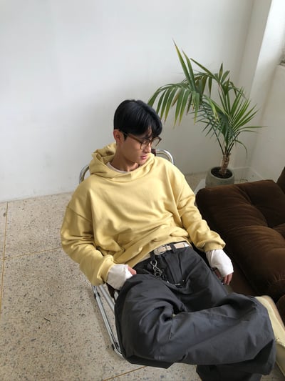 霧感 半月高領 短版 帽T - 3C8