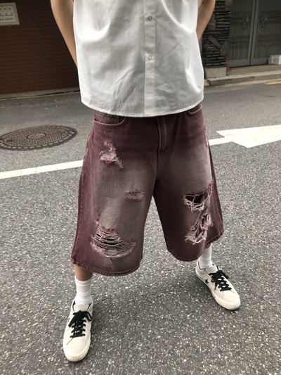 酷夏涼感 做舊水洗 破壞牛仔 7分褲 - 3C8